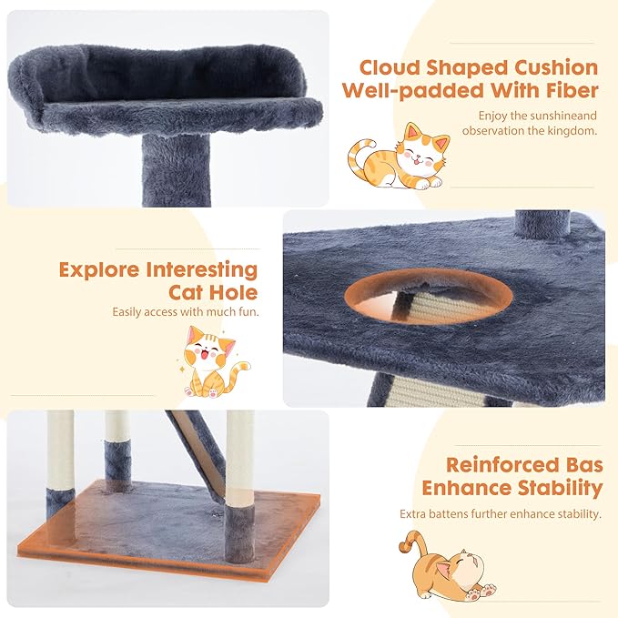 Sweetcrispy 79 inch Cat Tree Tower, Large Multi Level Cats Climbing Tower with Condo, Natural Sisal Scratching Posts, Extended Platform, Basket, Tall Pet Tree House for Indoor Cats Play, Dark Blue