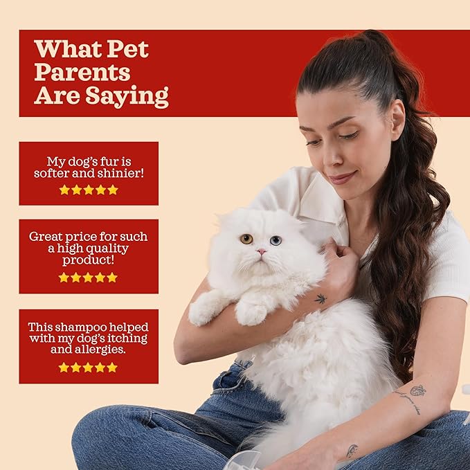 Hypoallergenic Sensitive Dog Shampoo - Dog & Cat Oatmeal, Collagen Infused & Best Vanilla Scent - Vegan, Anti-Itch Formula for Itchy, Dry Skin, Cruelty Free Pet Shampoo – Natural Grooming for Pets
