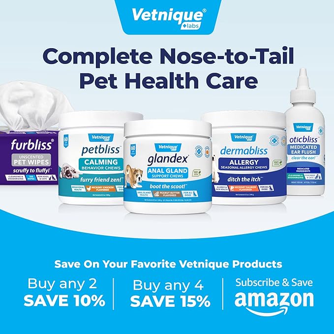 Vetnique Glandex Dog Wipes for Pets Cleansing & Deodorizing Anal Gland Hygienic Dog & Cat Wipes with Vitamin E, Skin Conditioners and Aloe (450ct)