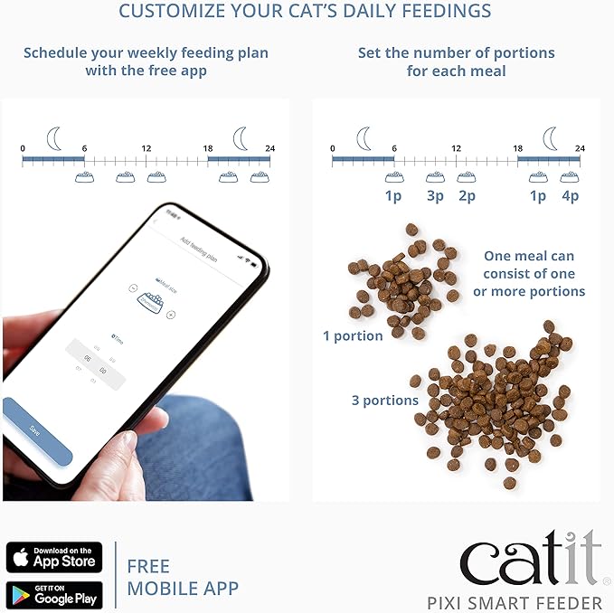 Catit - PIXI Smart Feeder - Automatic Cat Food Dispenser - Timed Pet Feeder for Cats with Dry Food Dispenser, Dessicant Bag, Portion Control, WiFi Enabled