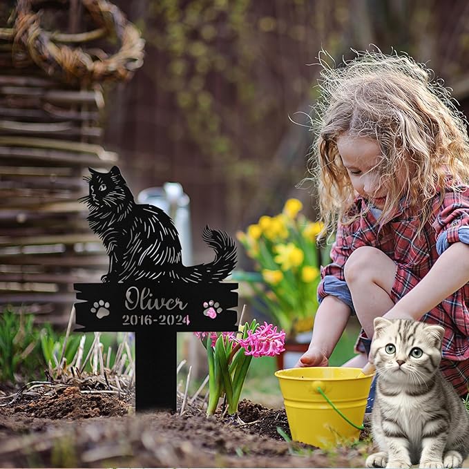 Custom Cat Grave Marker Outdoor, Personalized Metal Cat Memorial Grave Stake with Name and Date, Outdoor Waterrproof Cats Memorial Plaque