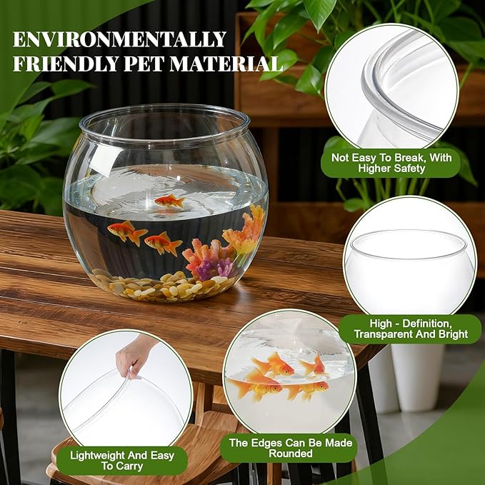 Geelin 3 Gallon Plastic Fish Tank Large Bowl Shatterproof with Crystal Clear Clarity for Terrarium, Flower Vase Centerpiece Gift for Fish Lovers (Round)