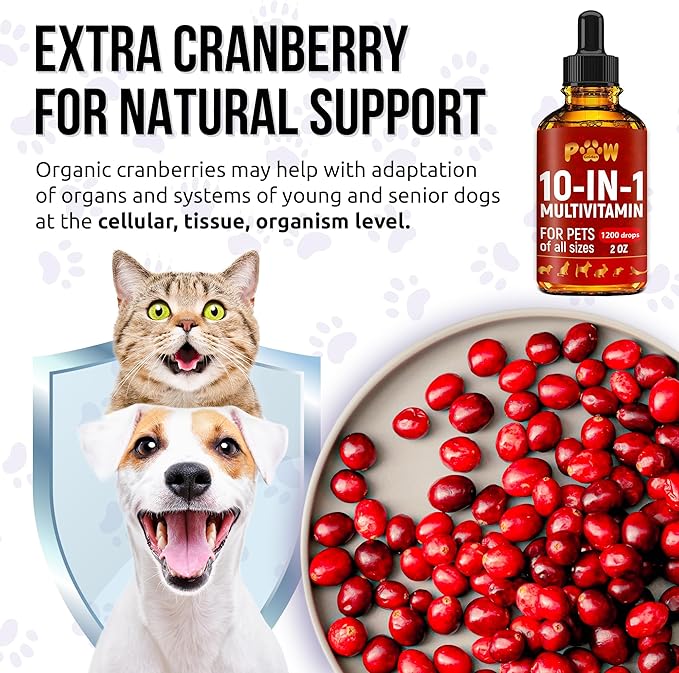 Liquid Multivitamin for Dogs with Glucosamine – Help with Allergies & UTIs – Dog Vitamins and Supplements – Cat Multivitamin for Hips & Joints – B, C & D3 for Coat Shining & Digestion – 2 oz