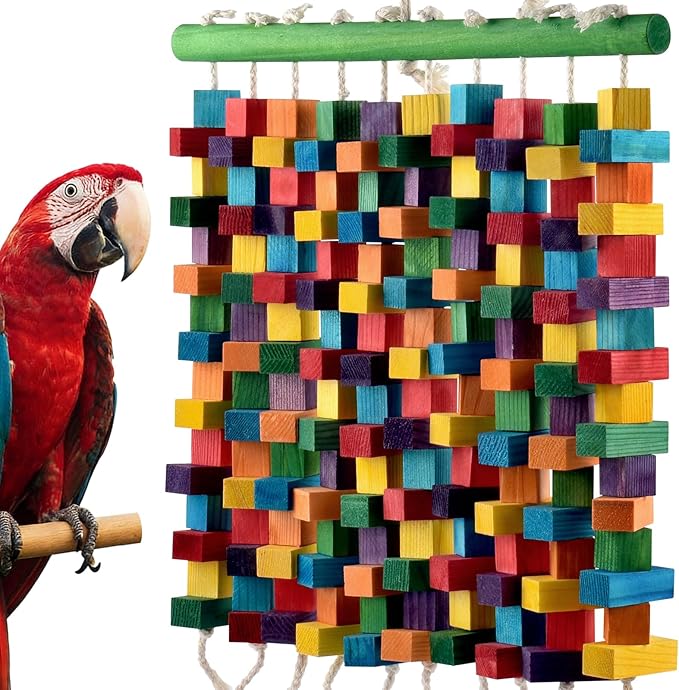 Large Bird Toy, 20in Parrot Toys for Cage, Multicolored Natural Chew Wooden Blocks for Medium to Large Macaws, Amazon, African Grey, Cockatoos