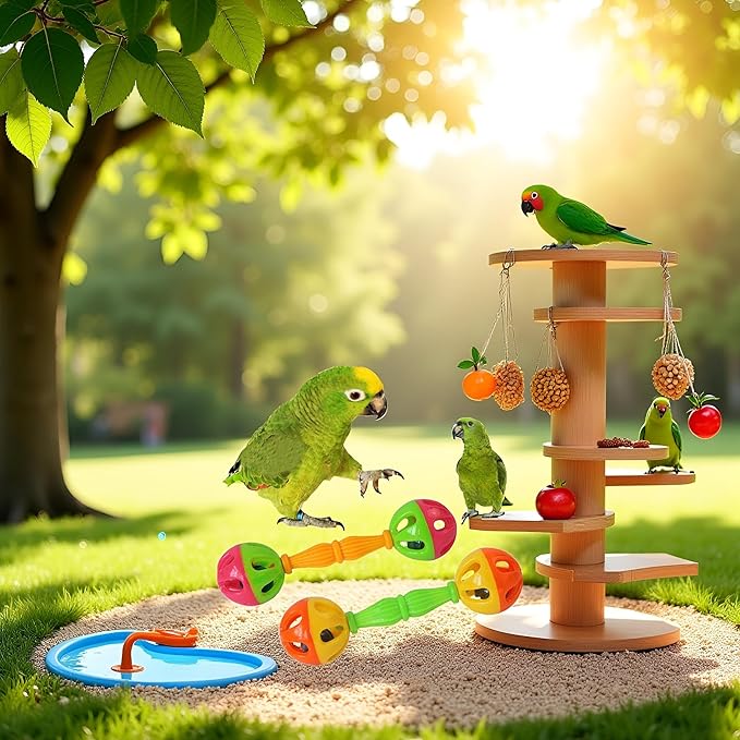 2 Pcs Bird Parrot Toy Rattle Birds Fun Exercise Plastic Double-Headed Bell Pet Toys Small and Medium Birds Foraging Foot Toy,Bird Toys, Pet Supplies