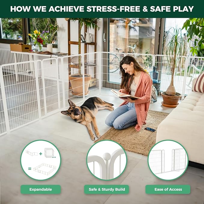 FXW Homeplus Unleashed Indoor Dog Playpen - Stress-Free and Safe Play, Heavy Duty 45 Inch 16 Panels Dog Pen for Large Dogs, White│Patented
