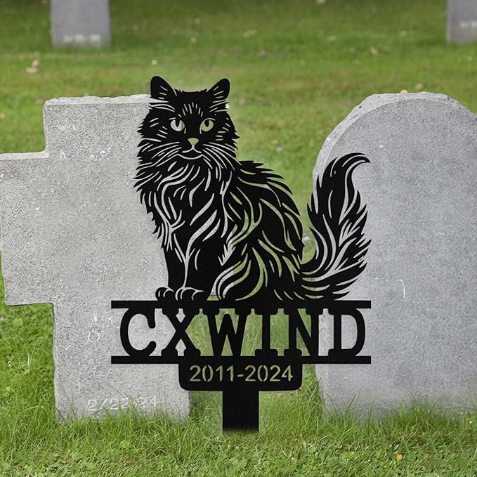 Custom Cat Grave Marker Outdoor, Personalized Metal Cat Memorial Grave Stake with Name and Date, Outdoor Waterrproof Cats Memorial Plaque