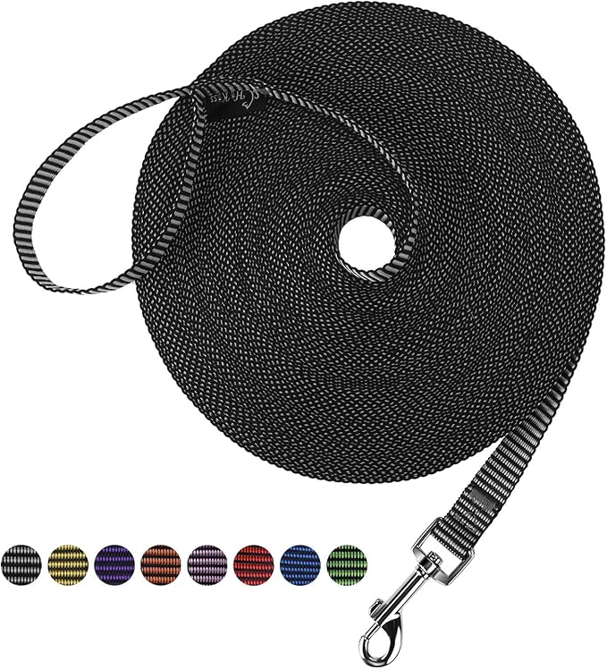 Hi Kiss Dog/Puppy Obedience Recall Training Agility Lead - 15ft 20ft 30ft 50ft 100ft Training Leash - Great for Training, Play, Camping, or Backyard(50ft,Black_White)
