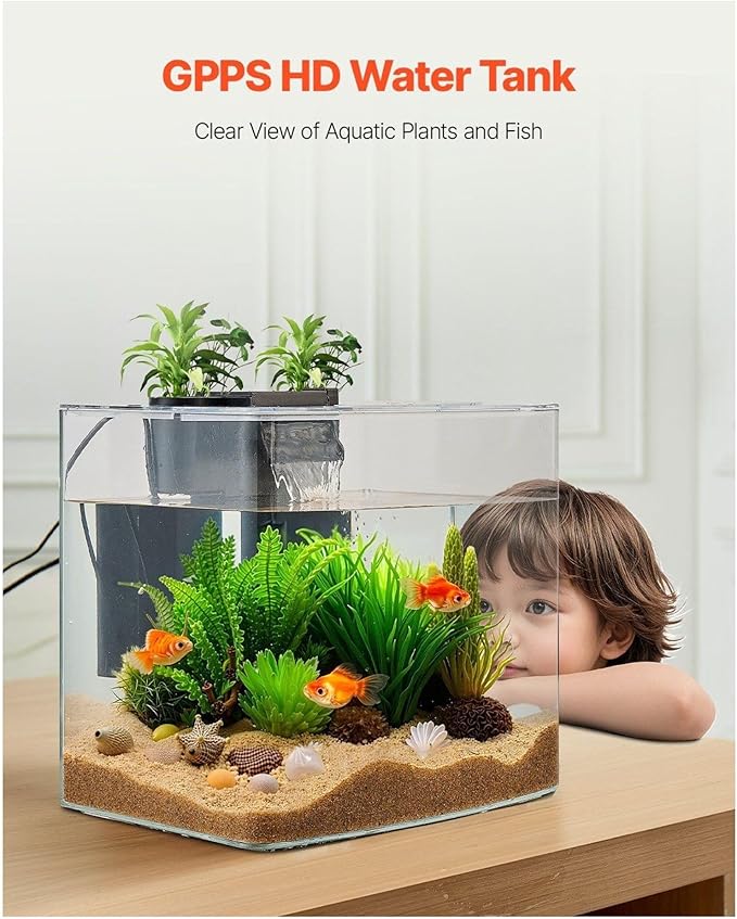 3.5 Gallon Fish Tank Aquarium, Smart Self Cleaning GPPS Fishbowl with 3 Color LED, Filter & Water Circulation