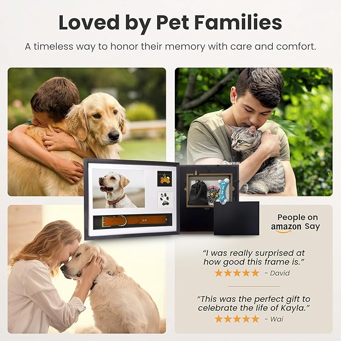 Dog Memorial Frame Shadow Box | Meaningful Pet Memorial Gifts for Dogs | Dog Bereavement Gifts with Unique Tag Slider, Fits All Collars & Hidden Compartment | Black 11x14 in