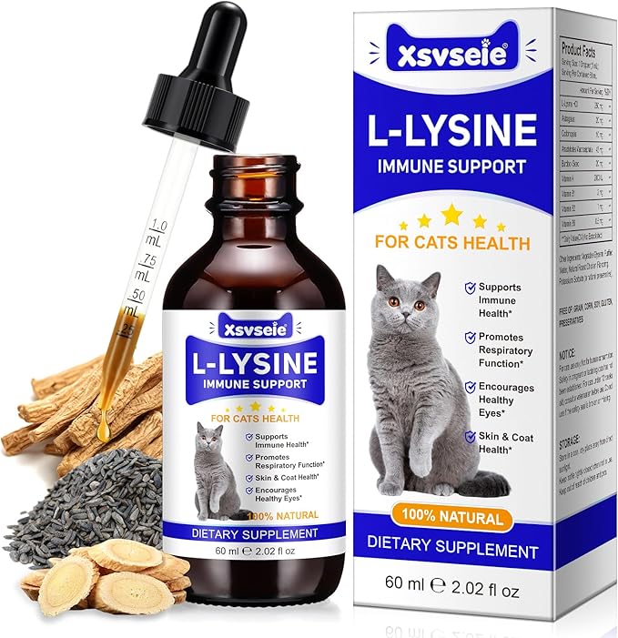 Lysine for Cats, L-Lysine Supplement Liquid Drops for Cats Supports Immune & Respiratory Health,Helps with Sneezing, Eye Discharge and Watery Eyes