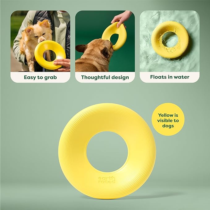Earth Rated Flying Disc Toy for Dogs and Puppies, Interactive Dog Toys, Saucer Floats in Water, Small, Yellow
