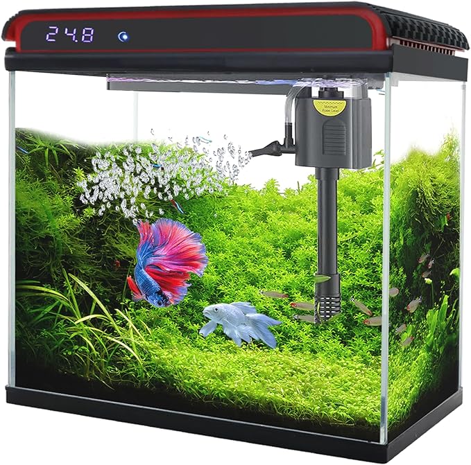 20 Gallon Fish Tank Smart Aquarium Kit, Glass Small Aquarium Starter Kits Self Cleaning with 3 Types of LED Lights and Filter Water Pump, Water Temperature Detection Ultra Quiet Gift for Kid