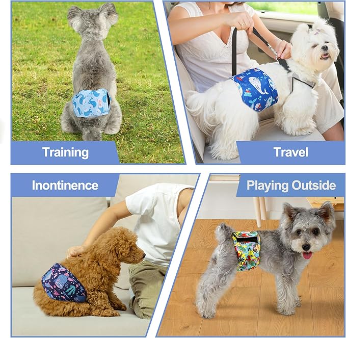 5 Pack Dog Diapers Male Reusable, Premium Belly Bands for Dogs, High Absorbing Male Dog Pee Wraps for Doggie in Incontinence or Excitable Urination Hawaii M