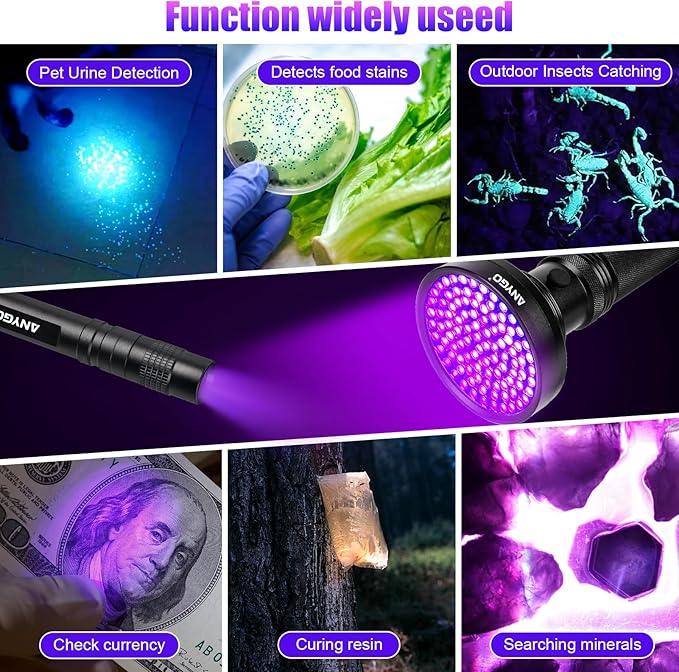 2-in-1 UV Flashlight Set: 100 LED 395nm Black Light for Pet Urine, Bed Bugs, Dust & Invisible Stains| 3W 365nm Mini UV Penlight for Precision Detection
