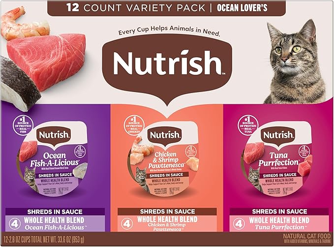 Nutrish Grain Free Ocean Lover's Whole Health Blend Variety Pack Wet Cat Food, 2.8 oz. Cup, 12 Count (Rachael Ray)