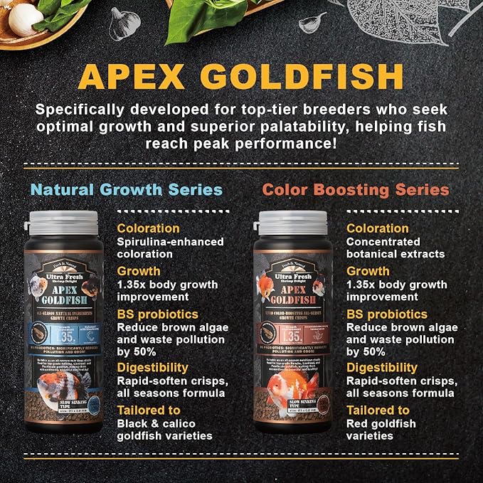 Ultra Fresh Apex Goldfish Growth Crisps, Premium All Natural Ingredients Goldfish Fish Food, Slow Sinking, 15 oz
