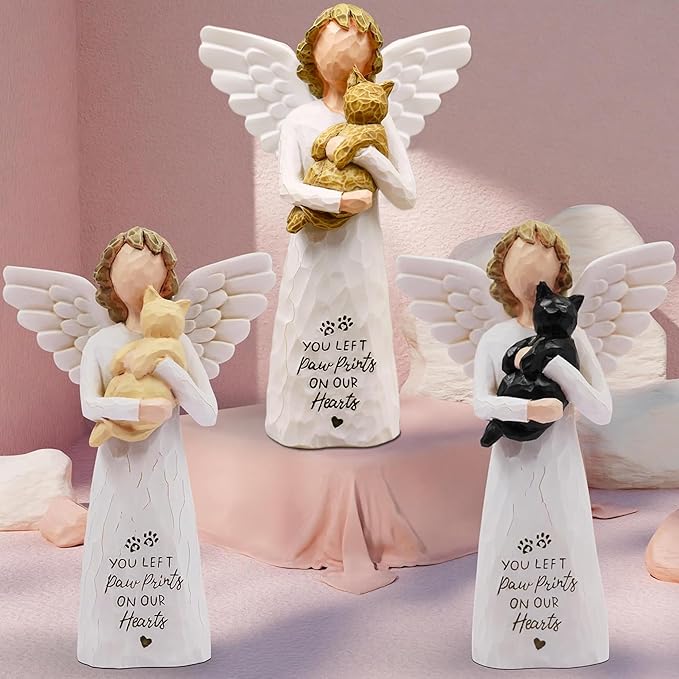BORLESTA Cat Memorial Gifts, Pet Loss Sympathy Gift, Cat Gifts for Women, Pet Memorial Cats Remembrance Gift, in Memory of Cats Statue Hand-Painted Figurines (Brown)