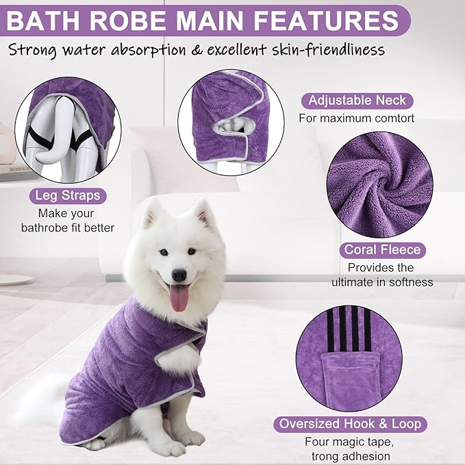 Dog Towel, Gimilife Dog Bathrobe Pet Grooming Towel Drying Coat Robes for After Bath Collection Absorbent Microfiber Towels Dogs Bath for Drying Dogs Small Medium Large