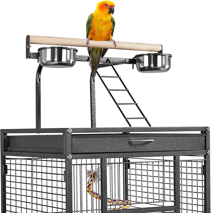 Yaheetech 61.5-inch Wrought Iron Rolling Large Parrot Bird Cage for Parakeets with Play Top