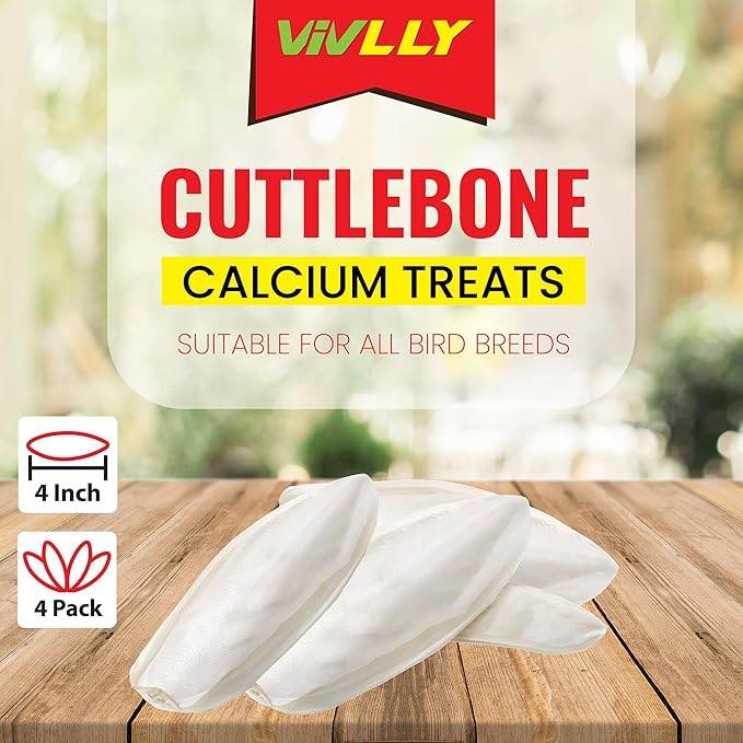 Natural Cuttlebones 4 Pack Calcium Cuttlebone Treats Suitable for All Bird Breeds - Easy to Attach with Metal Holder - Great for Parakeets Parrots Cockatiels - Chew Feeder Tortoise & Snails
