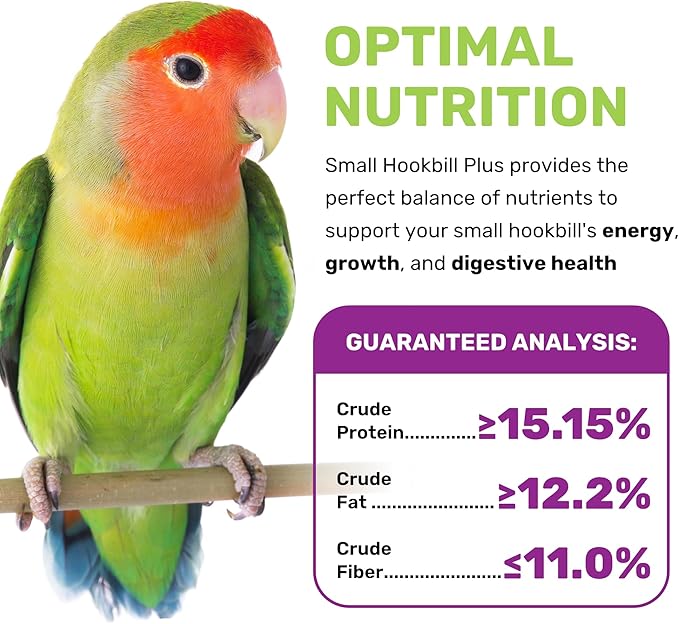 Small Hookbill Plus 25 lbs, Bird Food for Small Hookbill, Premium Bird Seeds, Supports Growth Energy and Digestive Health, Nutrient-Rich Parrot Birdseeds with Vitamins & Minerals