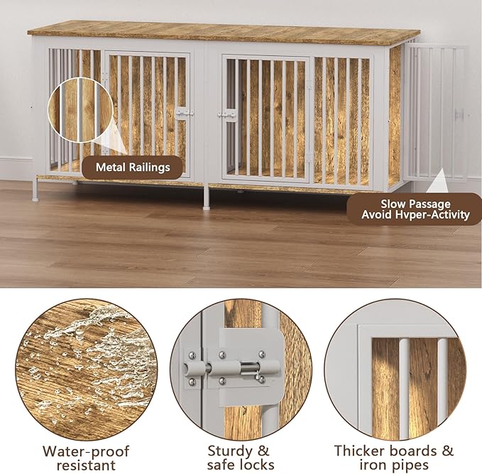 EasyCom Dog Crate Furniture for 1 or 2 Dogs, Heavy Duty Single/Double Dog Crates for Small/Medium/Large Dogs, Dog Kennel Furniture Indoor as TV Stand, Large Size 78.74" L(35-60 Pounds), White