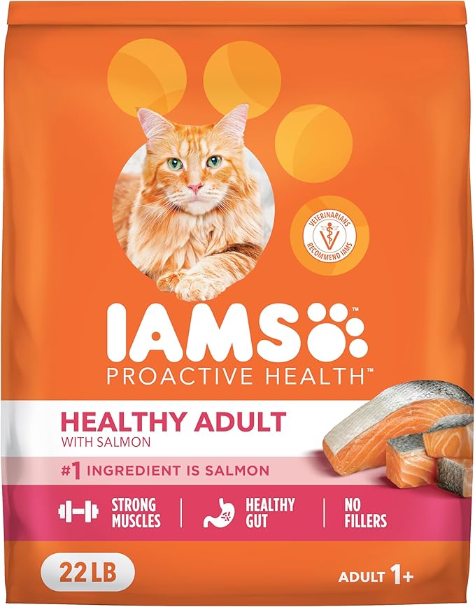 IAMS Proactive Health Dry Cat Food, Healthy Cat Food Dry Recipe for Adults, with Real Salmon, 22 lb. Bag