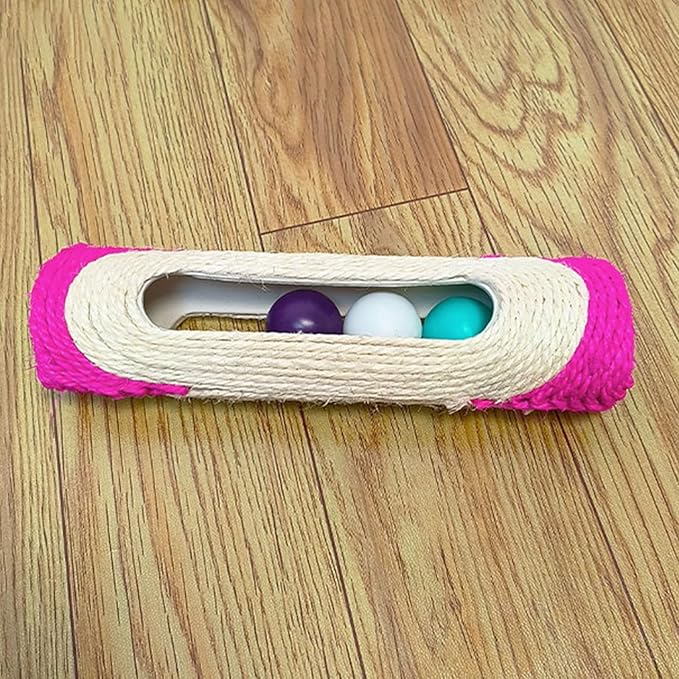 Cylindrical Scratching Board Sisal Cat Toys with 3 Pcs Ringing Balls 11 in Scratching Roller for Indoor Cats Playing (Rose Red)