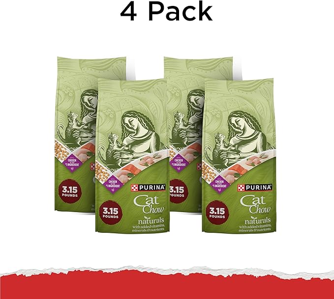 Purina Cat Chow Naturals With Added Vitamins, Minerals and Nutrients Dry Cat Food, Naturals Original - (Pack of 4) 3.15 lb. Bags