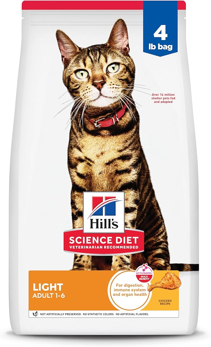 Hill's Science Diet Light Adult 1-6 Dry Cat Food for Weight Management Support, Chicken Recipe, 4 lb. Bag