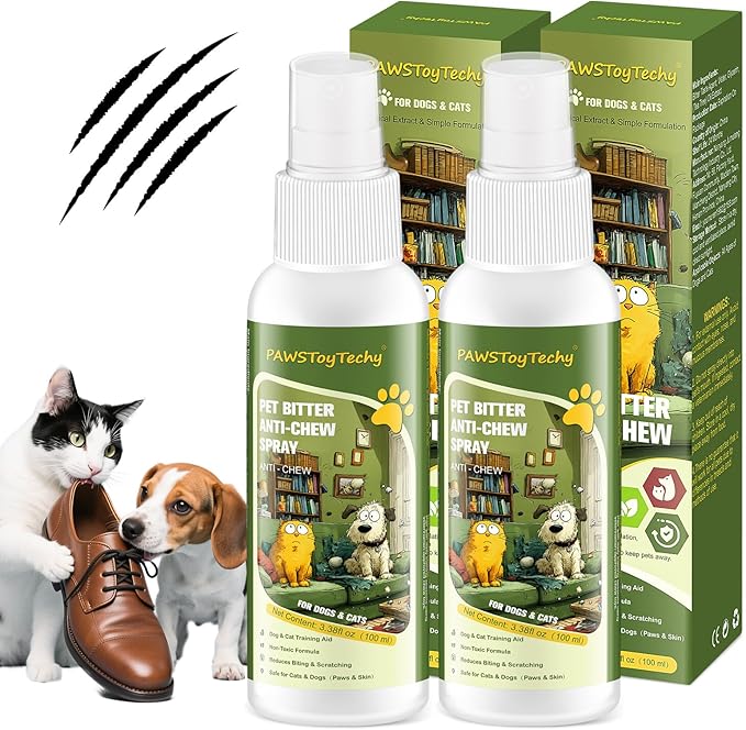 2PCS Anti-Chew Bitter Dog Spray, Stop Chewing and Licking, No Chew Spray for Dogs & Cats, Protect Furniture Shoes Belongings, Natural Pet Safe Formula, No Stain 3.38 fl oz (100 ml)