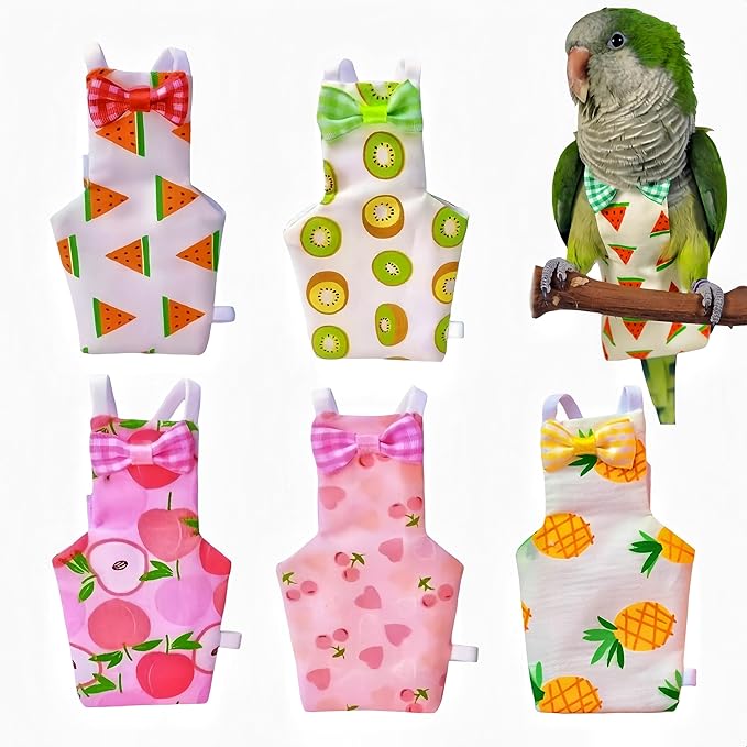 5 Pcs Bird Diapers Bird Harness Flight Suits Diapers Reusable Parrot Nappy with Waterproof Inner Layer Washable Cute Urine Wet Suit for Cockatiel Budgie Conure Macaw Parakeet Lovebird,M