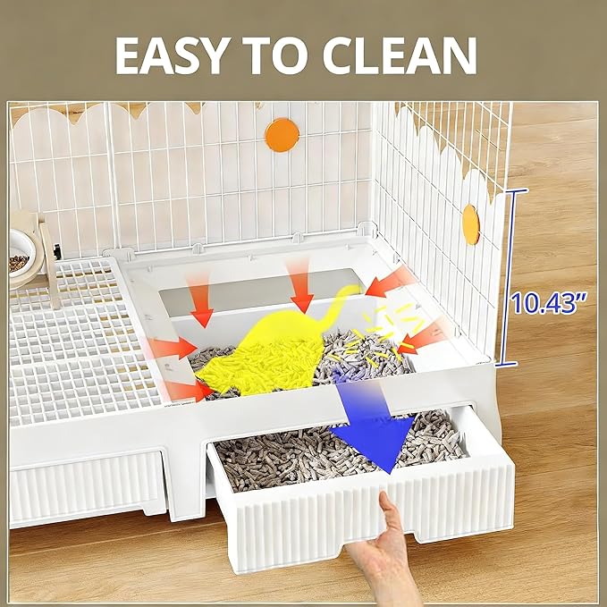 Oneluck Cat Cage Indoor On Wheels,Cat Kennel with Litter Box,35.5" L x 21.6" W x 44.4" H,Ideal for 1-3 Cats