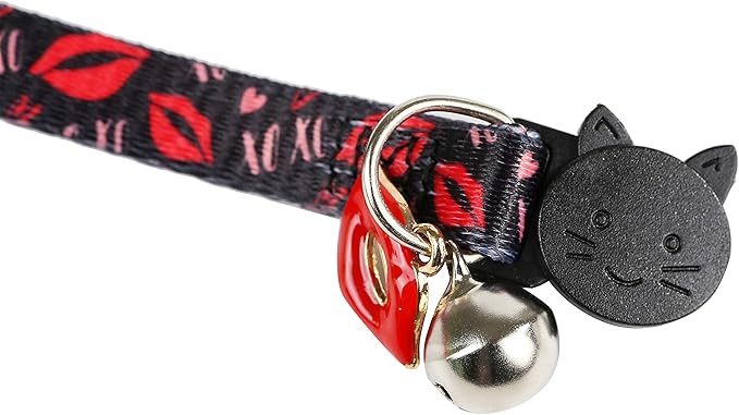 BoomBone Valentines Day Cat Collar Breakaway with Bell and Lip Charm,Puppy Collars for Small Dogs
