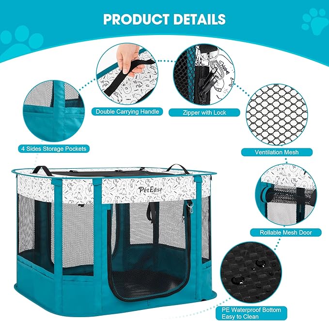 Portable and Foldable Cat Playpen Dog Playpen Small Animal Playepn with Waterproof Bottom, Foldable Pet Cage for Rabbit Puppy Hamster, Indoor/Outdoor Use