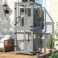 4 Tiers Catio Outdoor Cat Enclosure, Indoor Cat House with 4 Wheels, Cat Enclosure Window Access with Removable Floor, Upgraded Resting Box, Waterproof Roof, Wooden Indoor Pet Cage, Grey