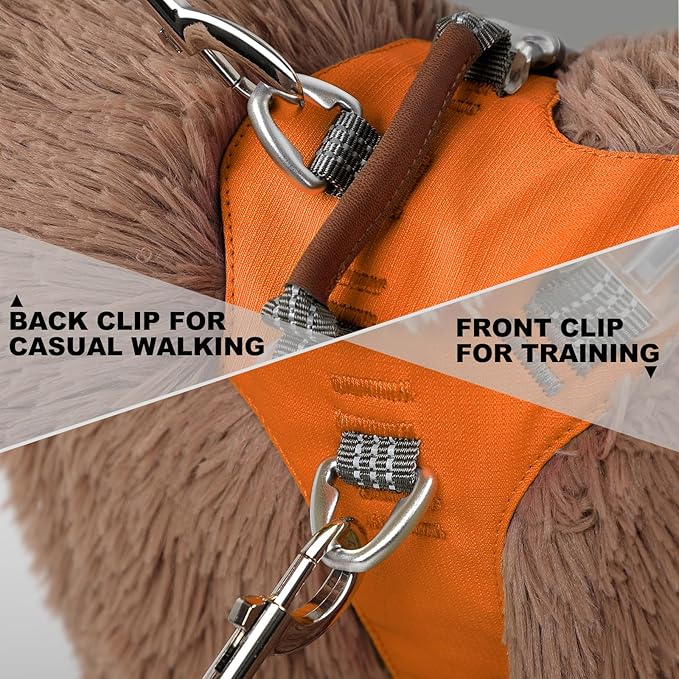 No Pull Dog Harness – Adjustable Reflective Nylon Vest for Small Medium Large Dogs, Escape Proof Training Harness with Leather Control Handle, Lightweight Aluminum Hardware (Orange, L)
