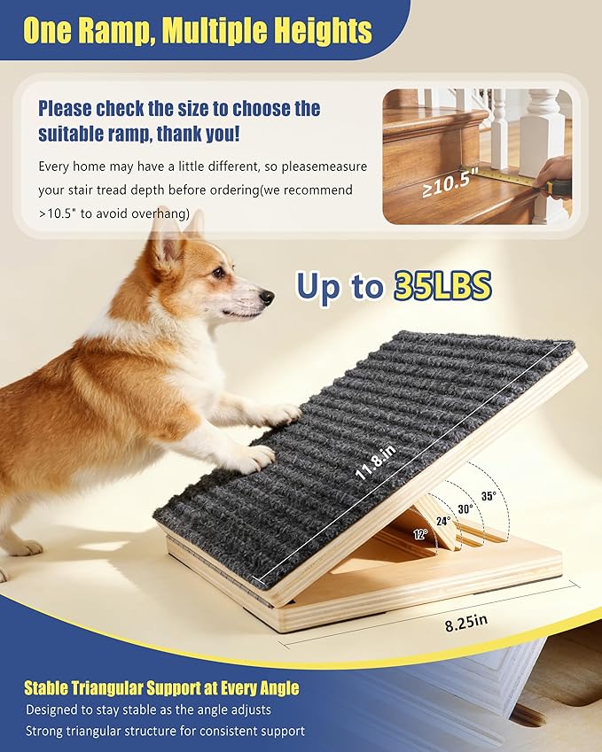 Wooden Dog Ramp for Stairs, 3 Pack Foldable Anti-Slip Pet Steps for Small Dogs, Low-Angle Stair Ramp for Senior, Short-Legged, Injured & Recovery Pets