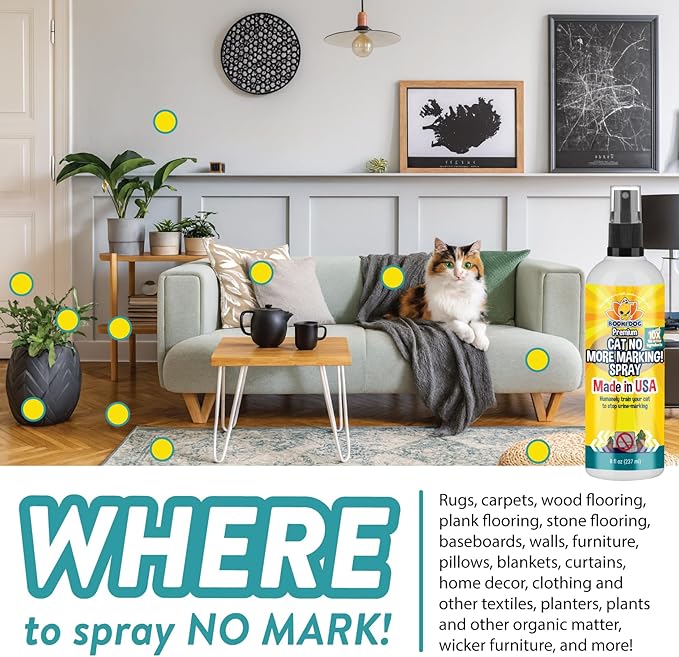 Bodhi Dog Cat No More Marking! Spray - Indoors & Outdoors Cat Urination Deterrent - Neutralizes Strong Odors from Marking - Pet-Safe Formula for Everyday Use - Made in USA (8 Fl Oz)