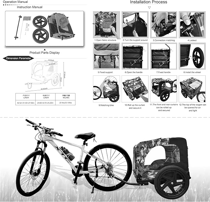 Collapsible Pet Bike Trailer, Portable Dog Bicycle Trailer with Enhanced Safety Design, Weatherproof & Ventilated Pet Carrier for Small to Medium Pets Up to 66 lbs (Black)