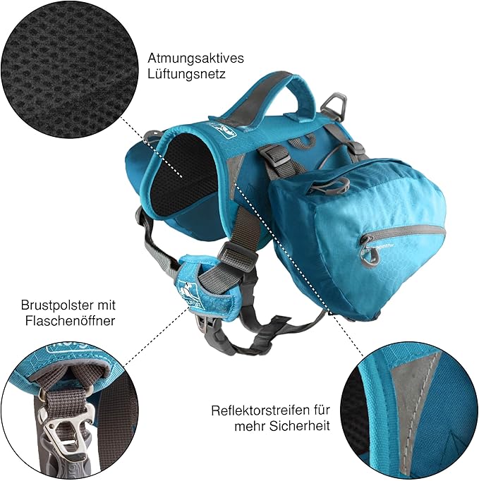 Kurgo Big Baxter Dog Backpack, Dog Saddlebag, Dog Pack, Adjustable Saddlebag for Hiking, Walking, Running, Camping, Chili Red/Barn Red