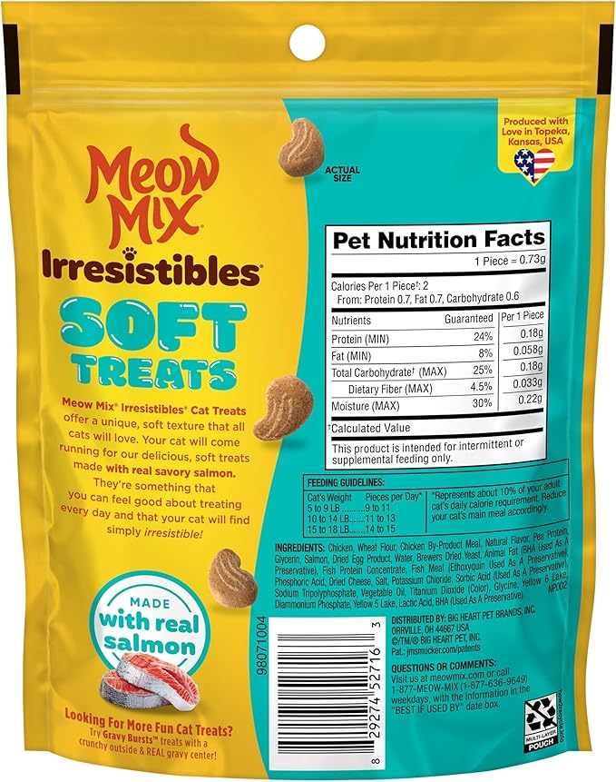 Meow Mix Irresistibles Soft Cat Treats Made with Real Salmon,3 Oz. Pouch,(Pack of 10)