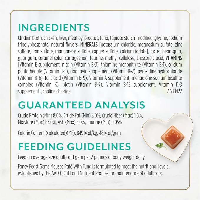 Fancy Feast Gems Pate Cat Food Mousse with Tuna and a Halo of Savory Gravy Cat Food - 4 oz. Boxes,(Pack of 16)