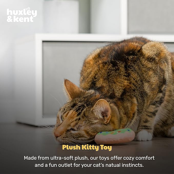 Huxley & Kent Plush Cat Toy - Holiday Interactive Catnip Toy for Cats & Kittens - Soft with Crinkle & Catnip - Fun Indoor Play - Lit Donut