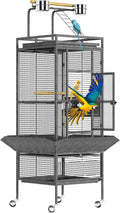 61" Tall Bird Cage - Large Bird Cage with Rolling Stand, Extra Wide Metal Parrot Cage with Play Top & Bowls, Flight Birds House for Macaws, Cockatoos, Conures, Parakeets, Lovebirds