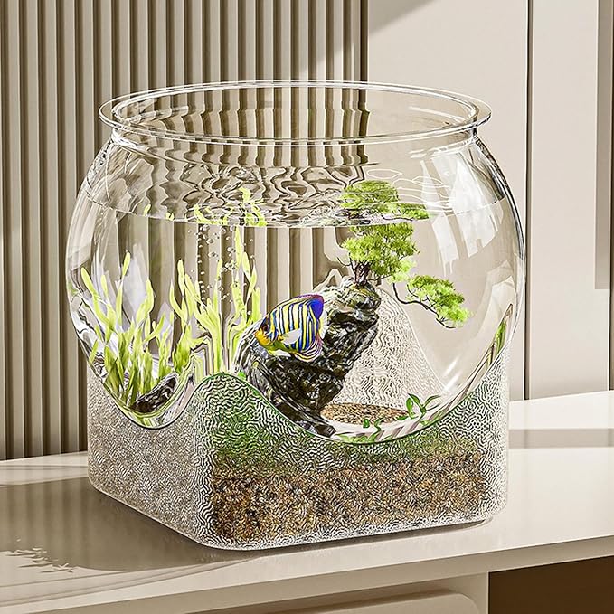 Fish Bowl P-lastic, Clear Round Shatterproof Desktop Aquarium Betta Fish Bowl for Centerpiece Home Decor
