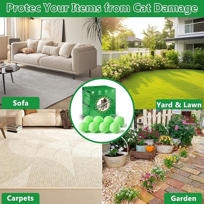 VITAFOR Cat Deterrent Outdoor, 10 Pack Natural Peppermint Oil Cat Deterrent Balls Outdoor Indoor Keep Cats Out of Yard Garden Lawn Prevent Scratch and Chew (Green)