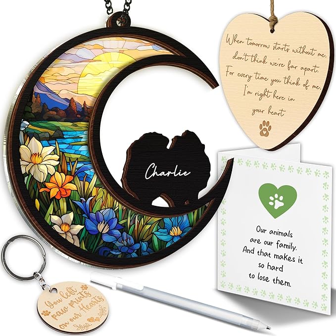 6'' Pomeranian Memorial Suncatcher, Personalized Name, Pet Ornament Window Car Hanging, Sympathy Gift for Loss of Pet, Passed Away Remembrance Gift for Dog Lovers 58-SS1