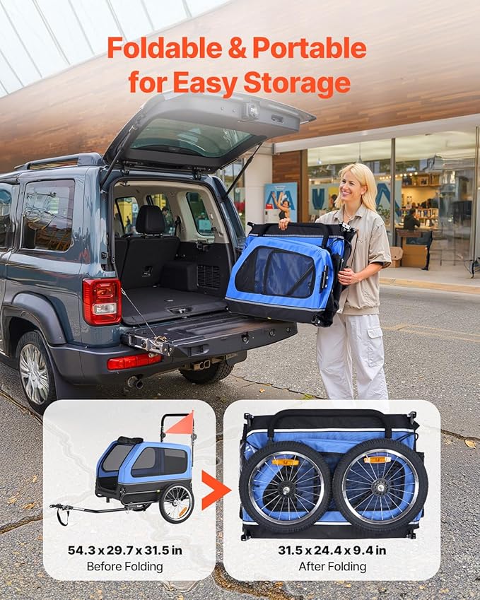 VEVOR Dog Bike Trailer, Supports up to 88 lbs, 2-in-1 Pet Stroller Cart Bicycle Carrier for Small & Large Dogs, Easy Folding Frame with Quick Release Wheel, Universal Bicycle Coupler, Internal Leash